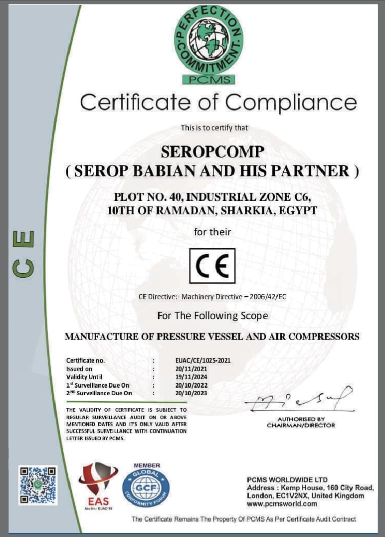 CE Certificate of Compliance